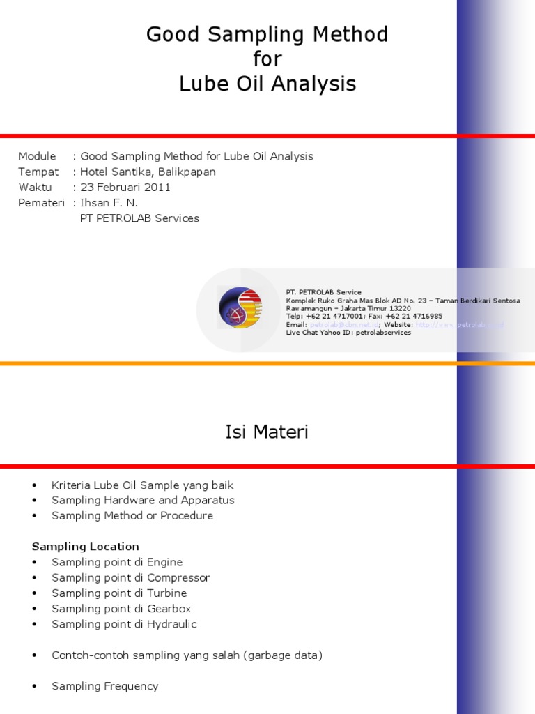 Good Sampling Method For Lube Oil Analysis PDF