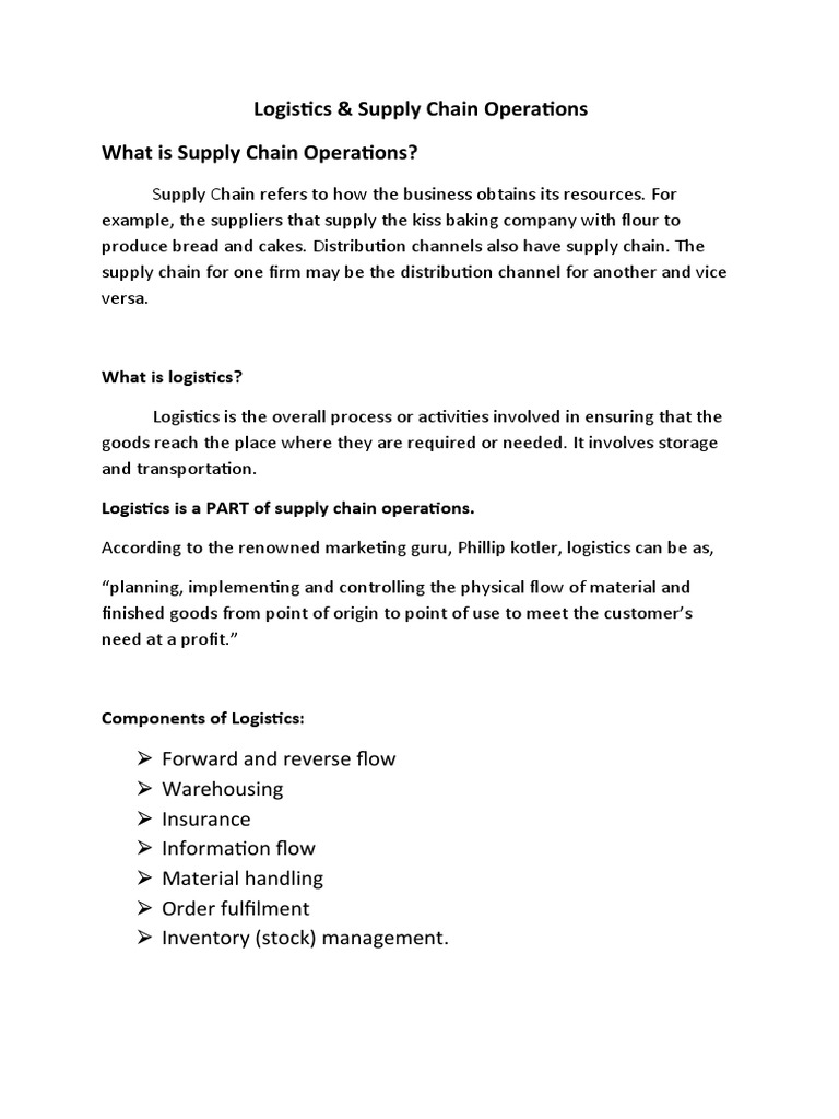 Logistics in Supply Chain Operations | PDF | Logistics | Warehouse