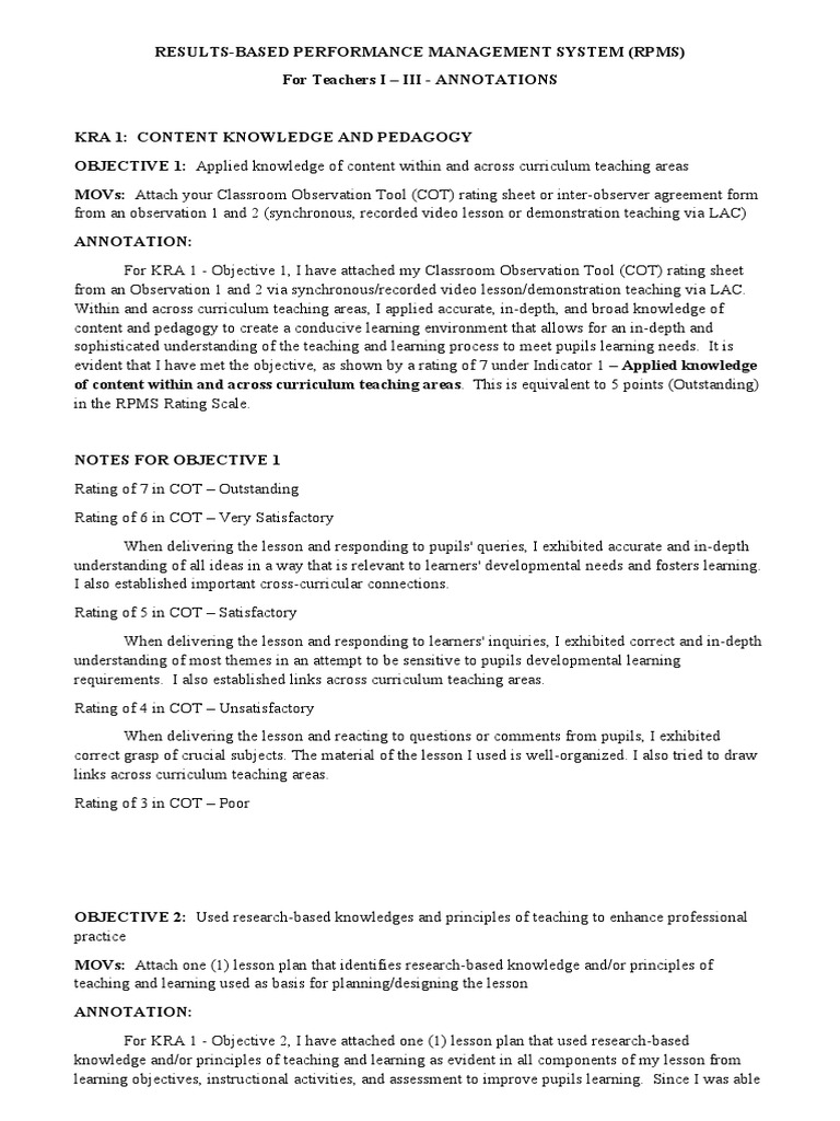 RPMS Annotations for Teacher Evaluation | PDF | Attention Deficit ...