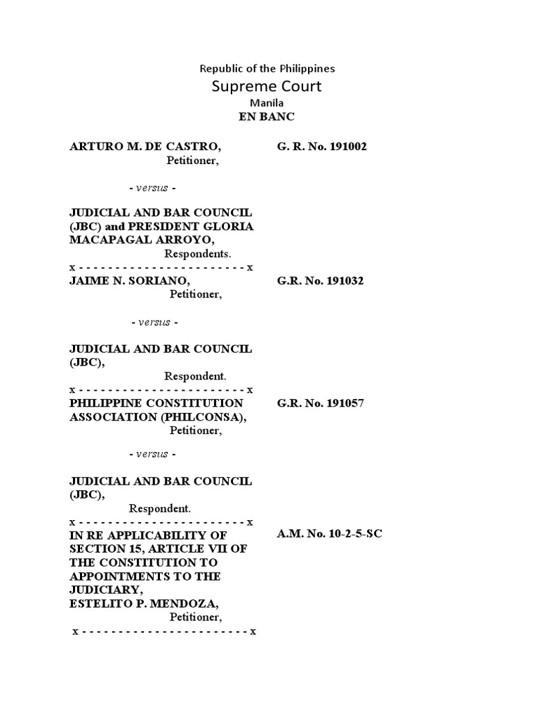 Judicial Cases de Castro Vs JBC Re Midnight Appointment in