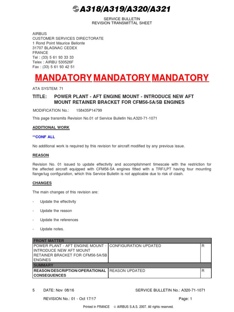 SB 71-1071.rev.1 | PDF | Aviation | Airbus