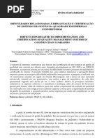 DIFICULDADES IMPLANTAÇÃO E CERTIFICAÇÃO SGQ EM CONSTRUTORAS