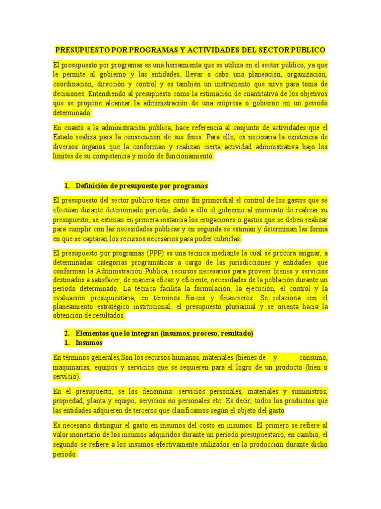 Presupuesto por Programas en el Sector Público | PDF | Presupuesto ...