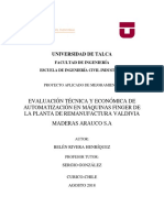Evaluacion Tecnica y Economica de Automatizacion en Maquinas Finger de Planta de Remanufactura Valdivia