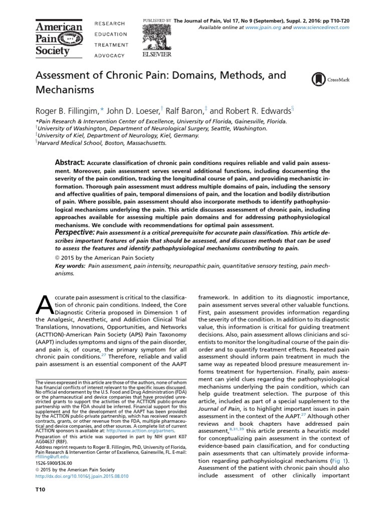 Assessment of Chronic Pain: Domains, Methods, and Mechanisms | PDF ...