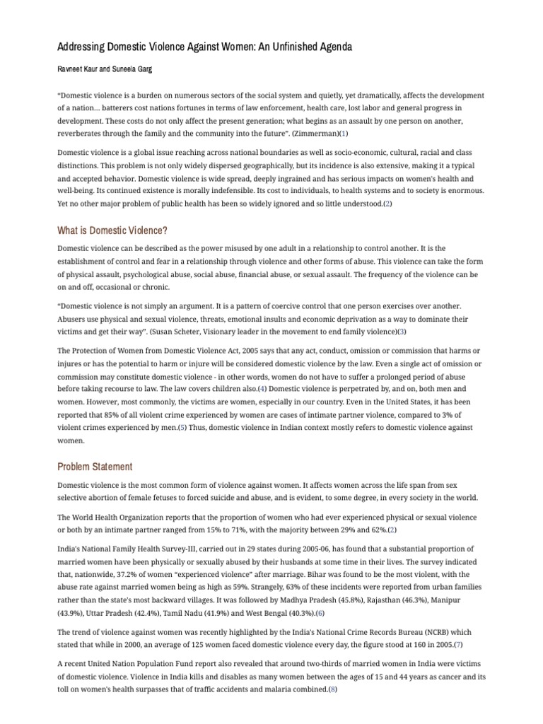 Addressing Domestic Violence Against Women - An Unfinished Agenda | PDF ...