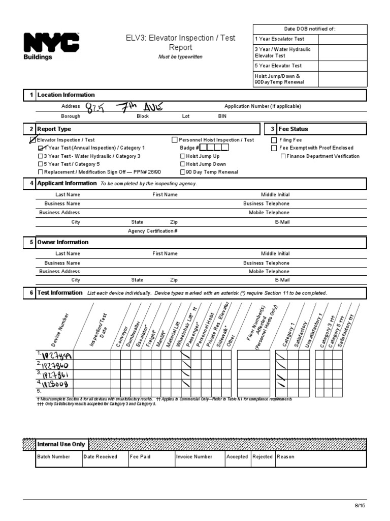 Elevator Inspection Test Report Form | PDF