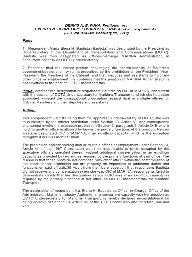 Dennis Funa v. Executive Secretary, February 11, 2010 | PDF | United ...