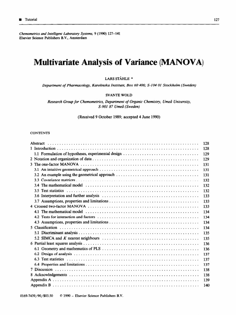 Introduction to MANOVA Techniques | PDF | Analysis Of Variance | Matrix ...