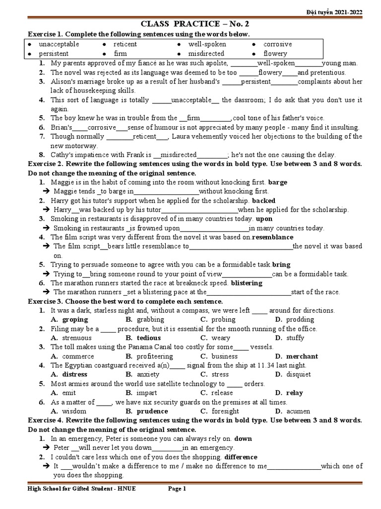 Sentence Completion Practice Exercises | PDF | Career & Growth