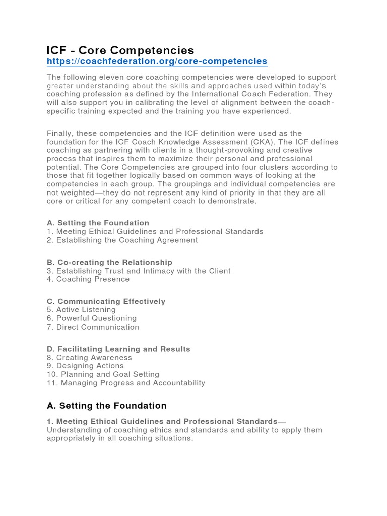 ICF Core Competencies | PDF | Learning | Emotions