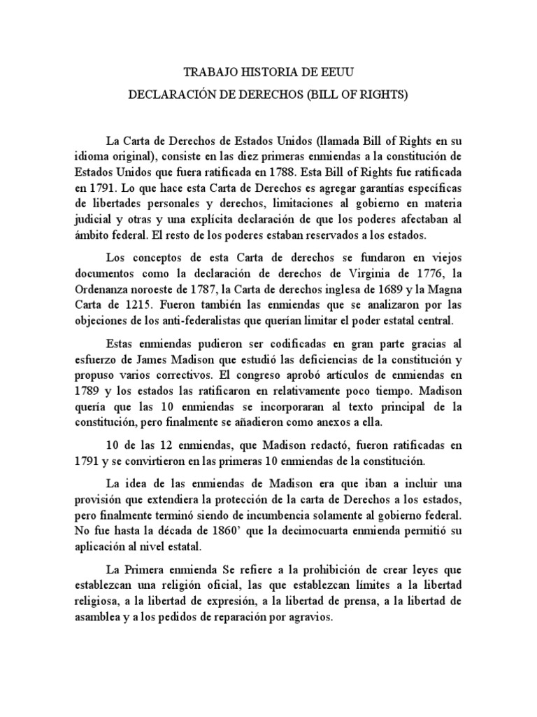 Trabajo Historia de Eeuu | PDF | Declaración de derechos de los Estados ...