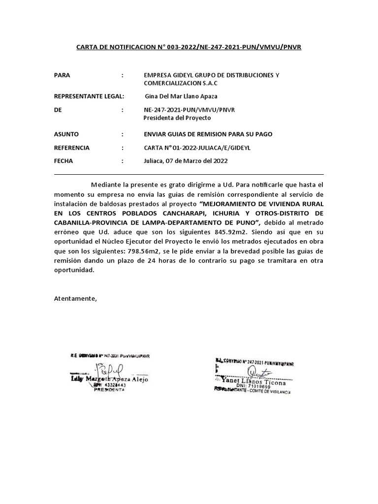 Carta de Notificacion n | PDF