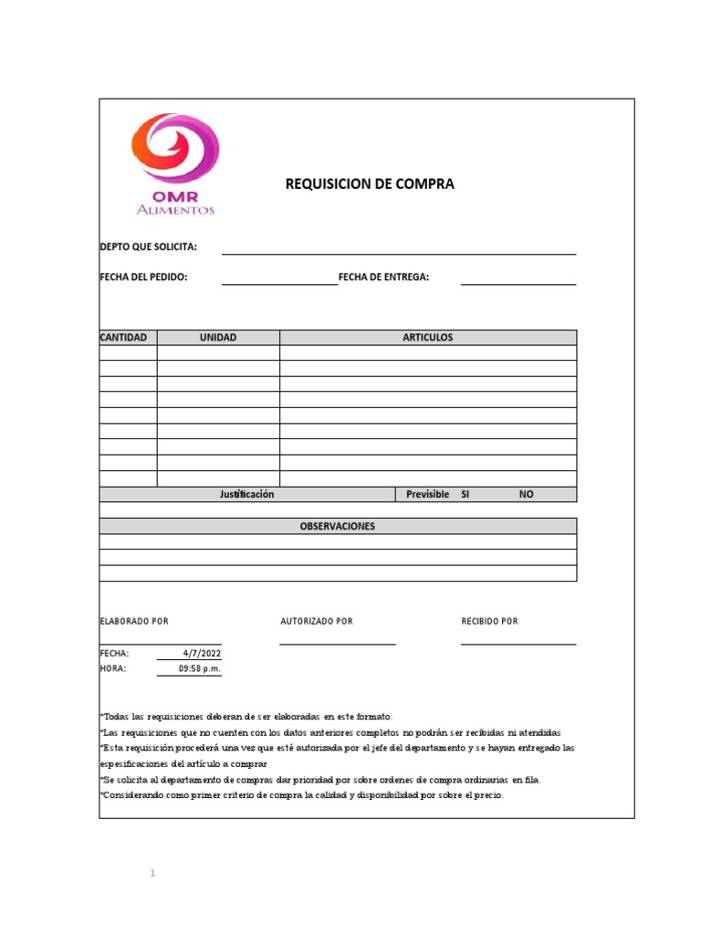Formato de Requisición de Compra | PDF