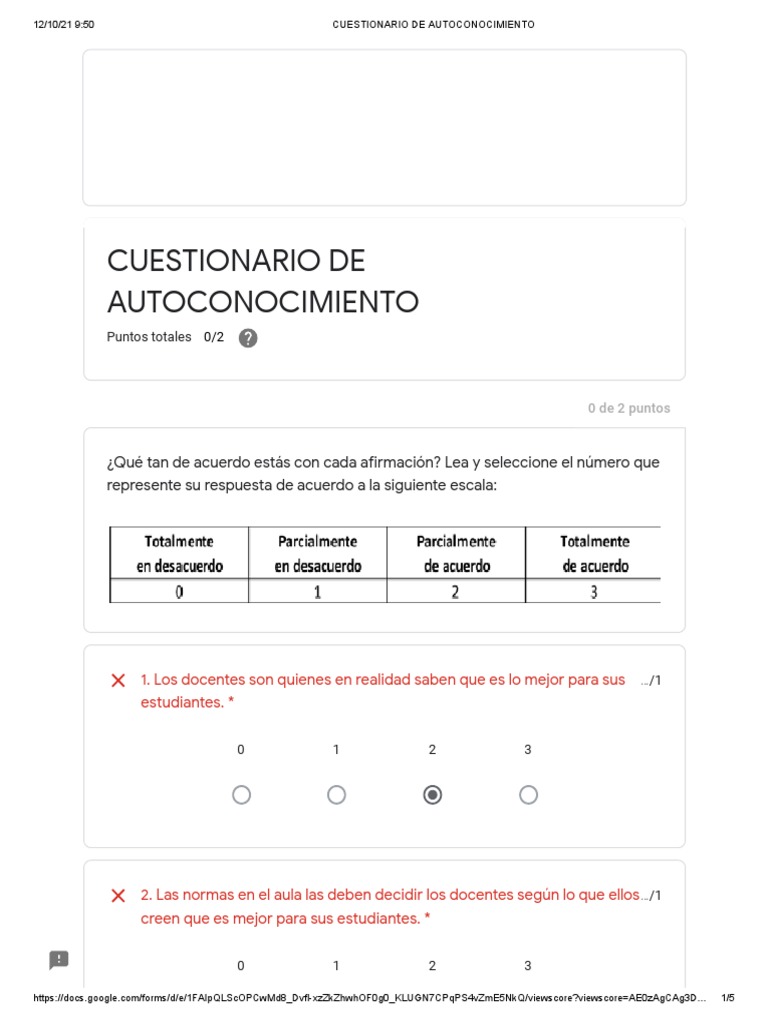 Cuestionario de Autoconocimiento Docente | PDF | Crecimiento personal y ...