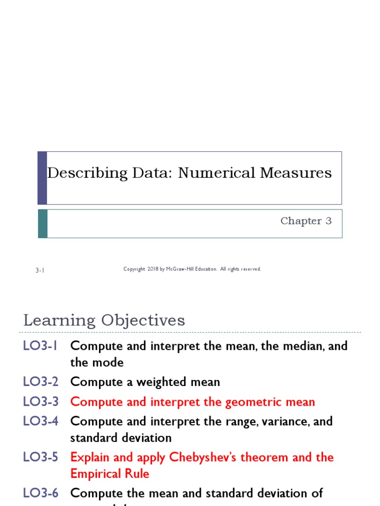 Chapter 3. Describing Data-Numerical Measures | PDF | Mean | Median