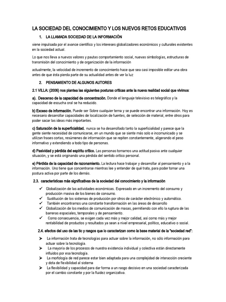 Retos educativos en la sociedad del conocimiento | PDF | Sociedad ...