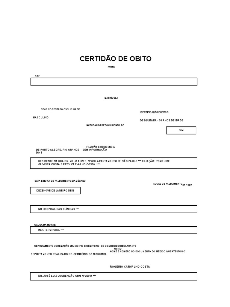 Certidao De Obito Pdf São Paulo