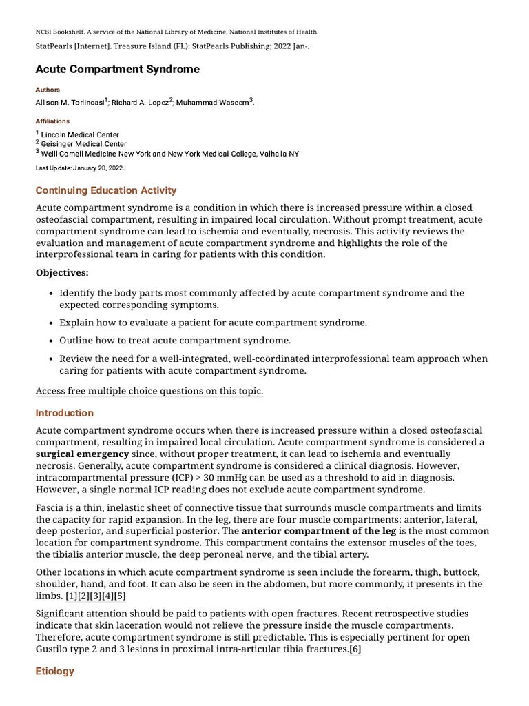 Acute Compartment Syndrome StatPearls NCBI Bookshelf PDF