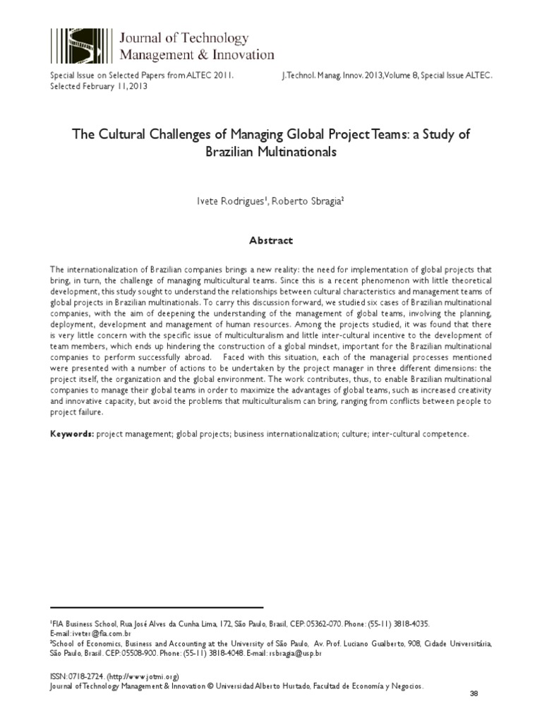 The Cultural Challenges of Managing Global Project Teams - A Study of ...
