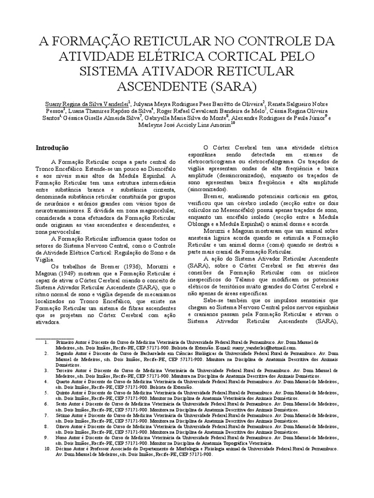 Formação Reticular e Ativação Cortical | PDF | Cérebro | Anatomia