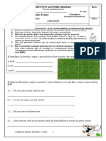 Avaliação 6º Ano Desenho Geométrico - 2020