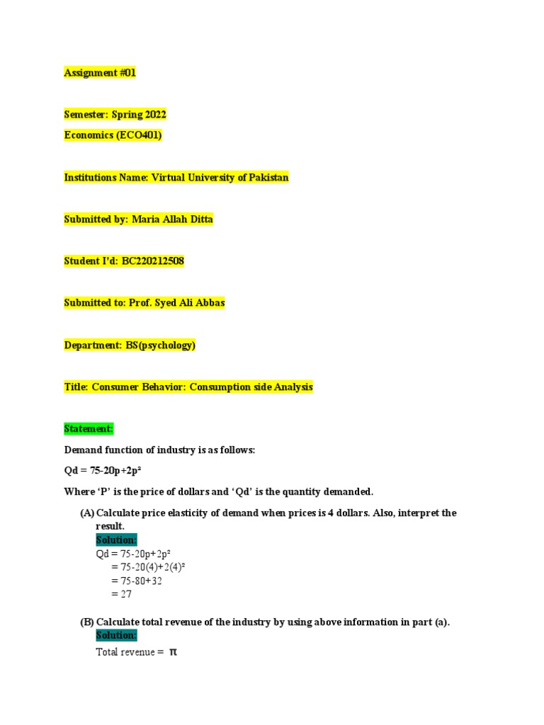 Assignment 01 Eco 401 | PDF