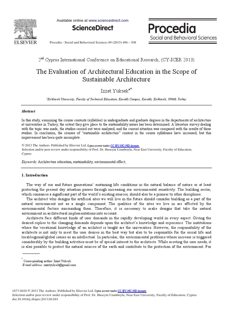 Sciencedirect The Evaluation of Architectural Education in The Scope