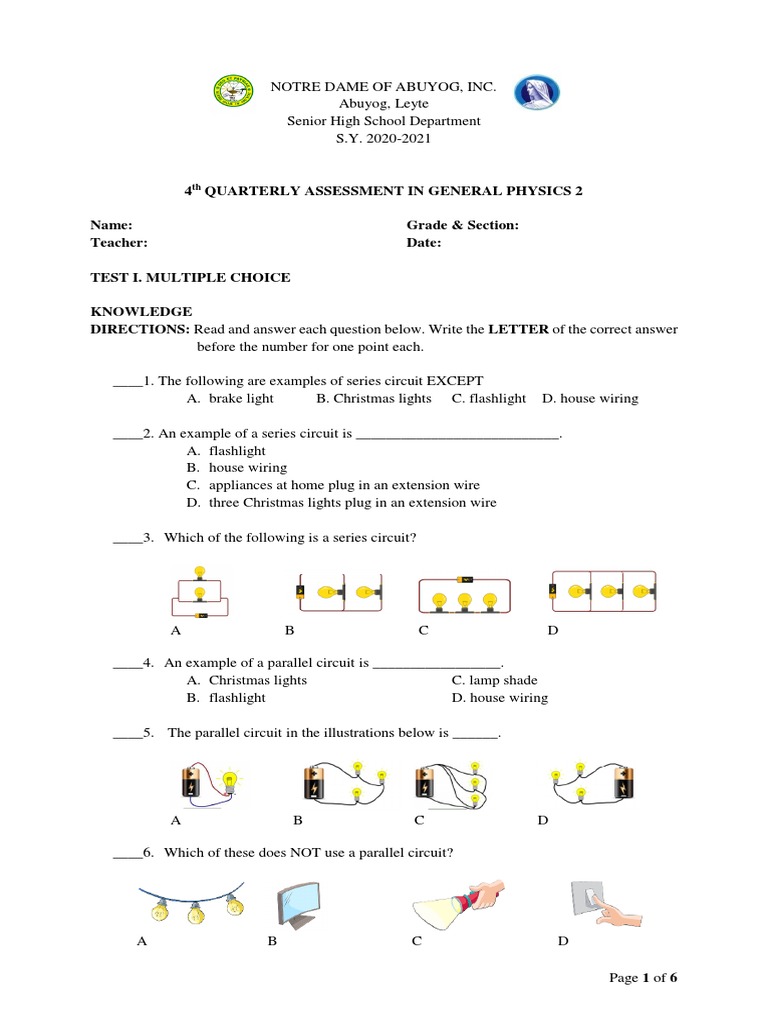 4th Quarterly Assessment GP2 | PDF | Series And Parallel Circuits ...