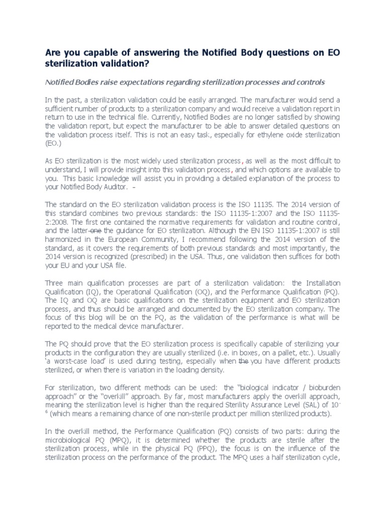 Questions On EO Sterilization Validation PDF Sterilization