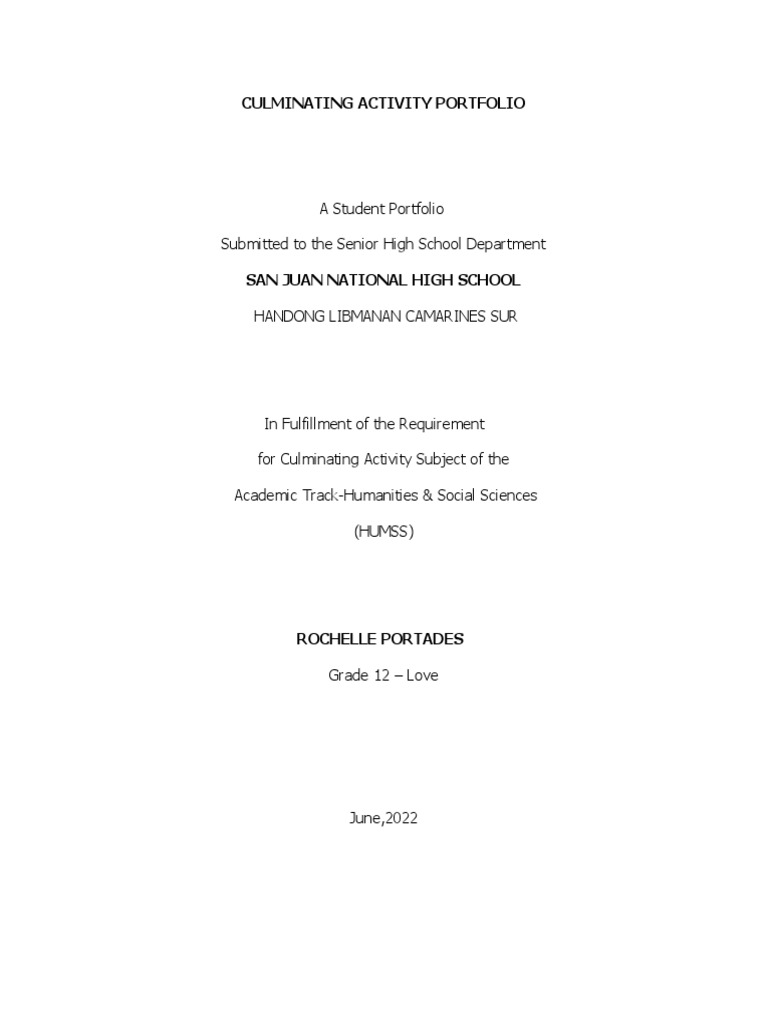 Culminating Activity Portfolio: Submitted To The Senior High School ...
