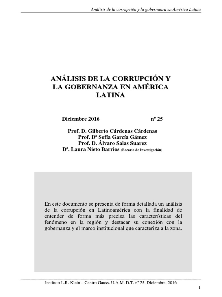 Analisis De La Corrupcion Y La Gobernanza En America Latina Pdf