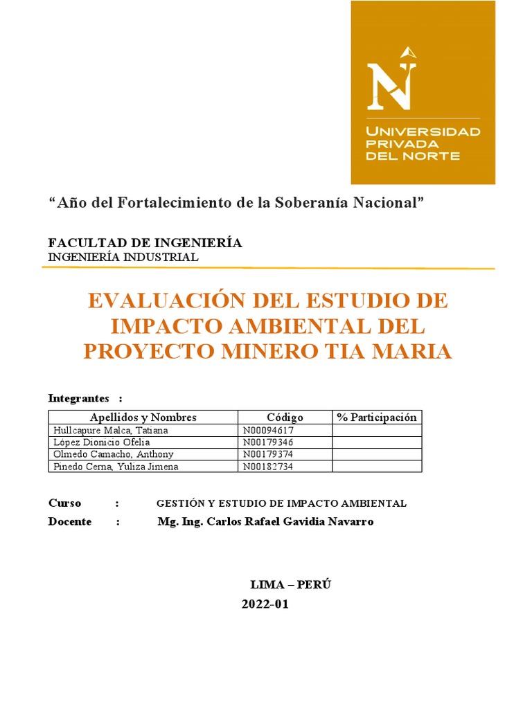 Evaluación del EIA del Proyecto Tía María | PDF | Evaluación de impacto ...