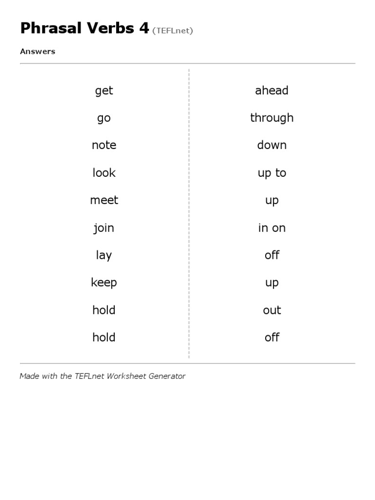Match Up - Answers - Phrasal Verbs 4 | PDF