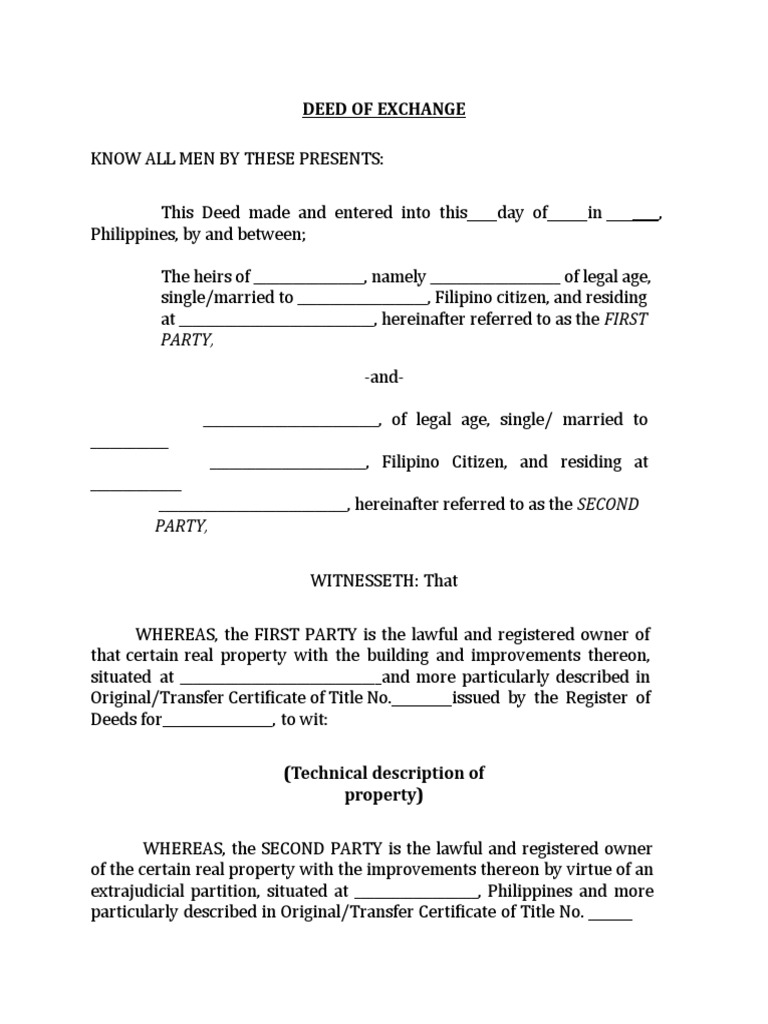 Deed of Exchange PDF Deed Justice