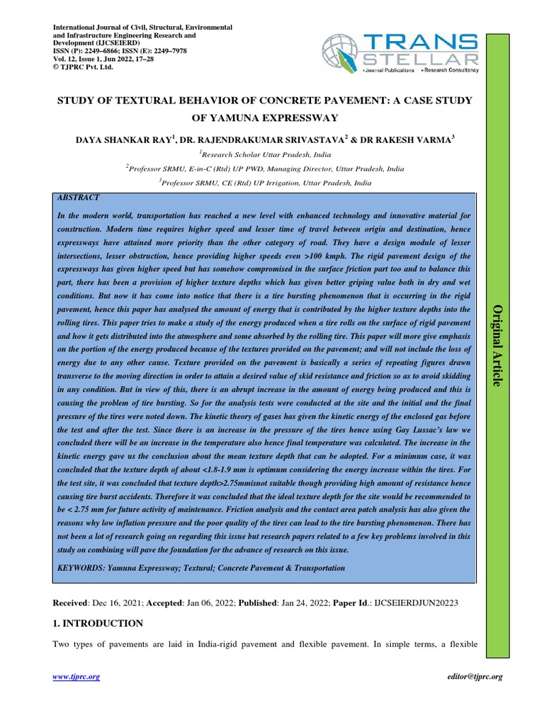 Study of Textural Behavior of Concrete Pavement: A Case Study of Yamuna ...