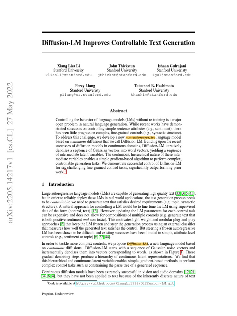 Diffusion-LM Improves Controllable Text Generation | PDF | Parsing ...