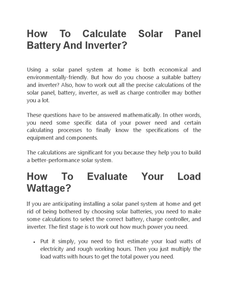 How To Calculate Solar Panel Battery and Inverter PDF Electric