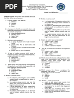 Department of Education Schools Division of San Carlos City, Pangasinan Turac National High School Grade 7 English, 1 Quarter Exam