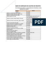 Tabela de Preços de Serviços de Ajustes de Roupas