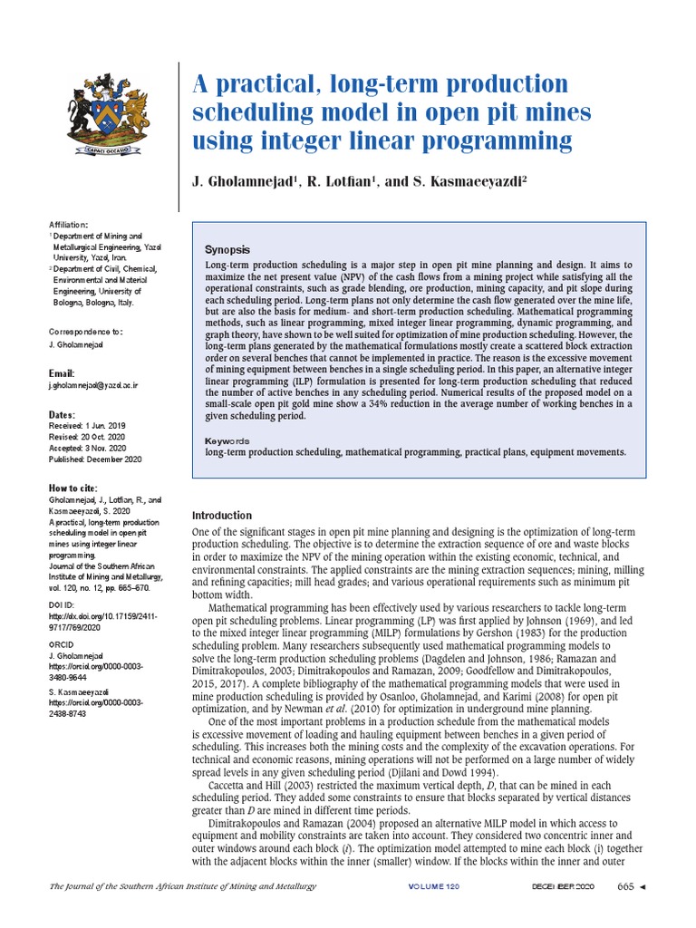 Integer Linear Programming for Mine Scheduling | PDF | Mathematical ...