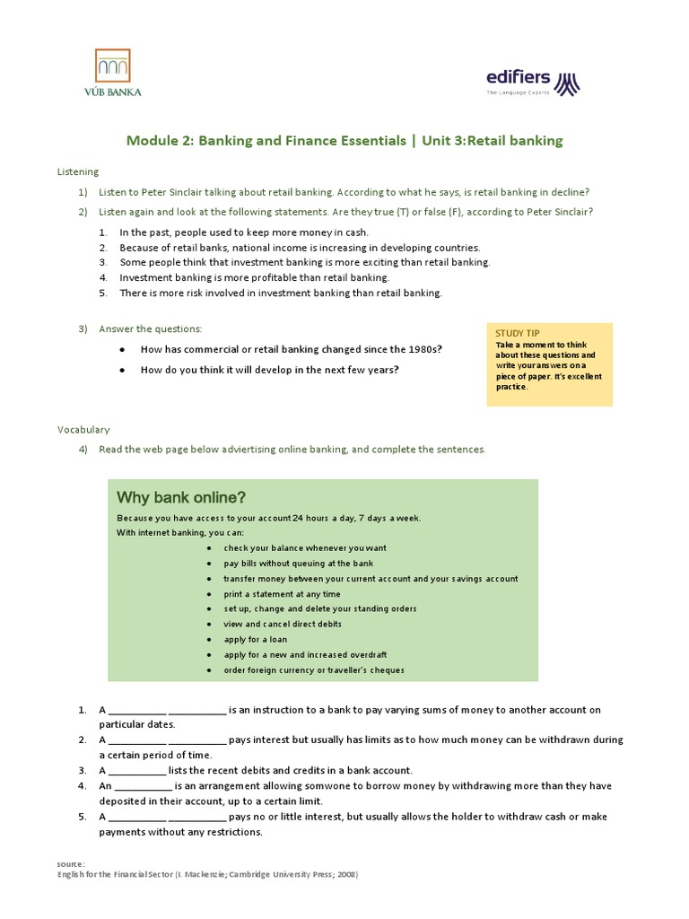 Vub English Platform M2 U3 Pdf Banks Transaction Account