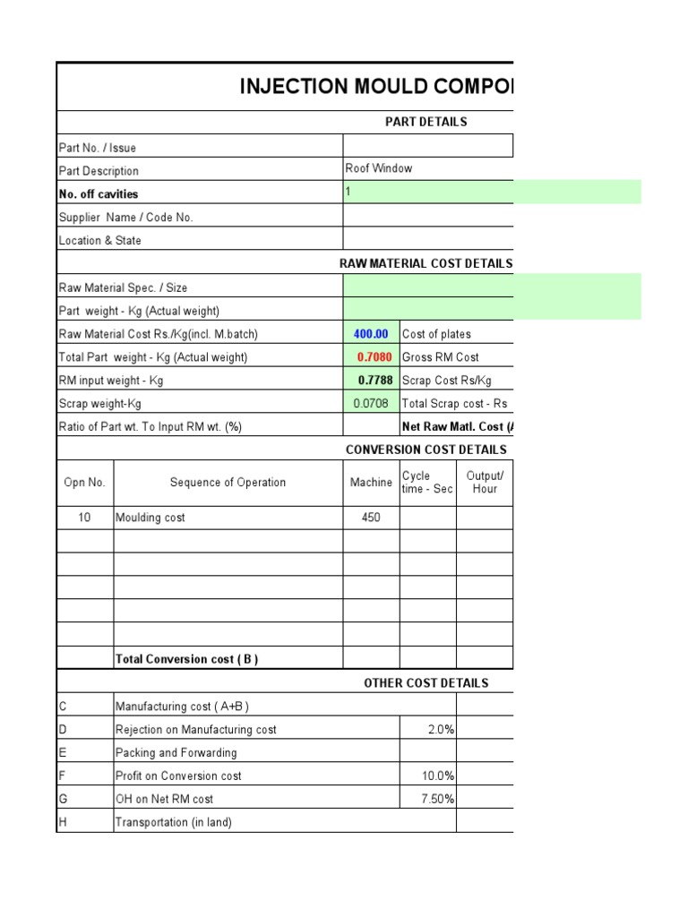 Injection Moulding Cost Estimation Guide | PDF | Working Capital | Tonnage