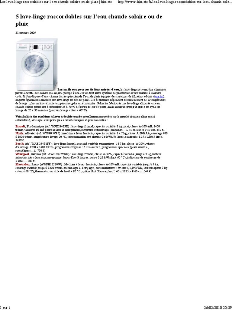 Lavelinge éco 5 modèles à eau chaude PDF Machine à laver Biens — free download