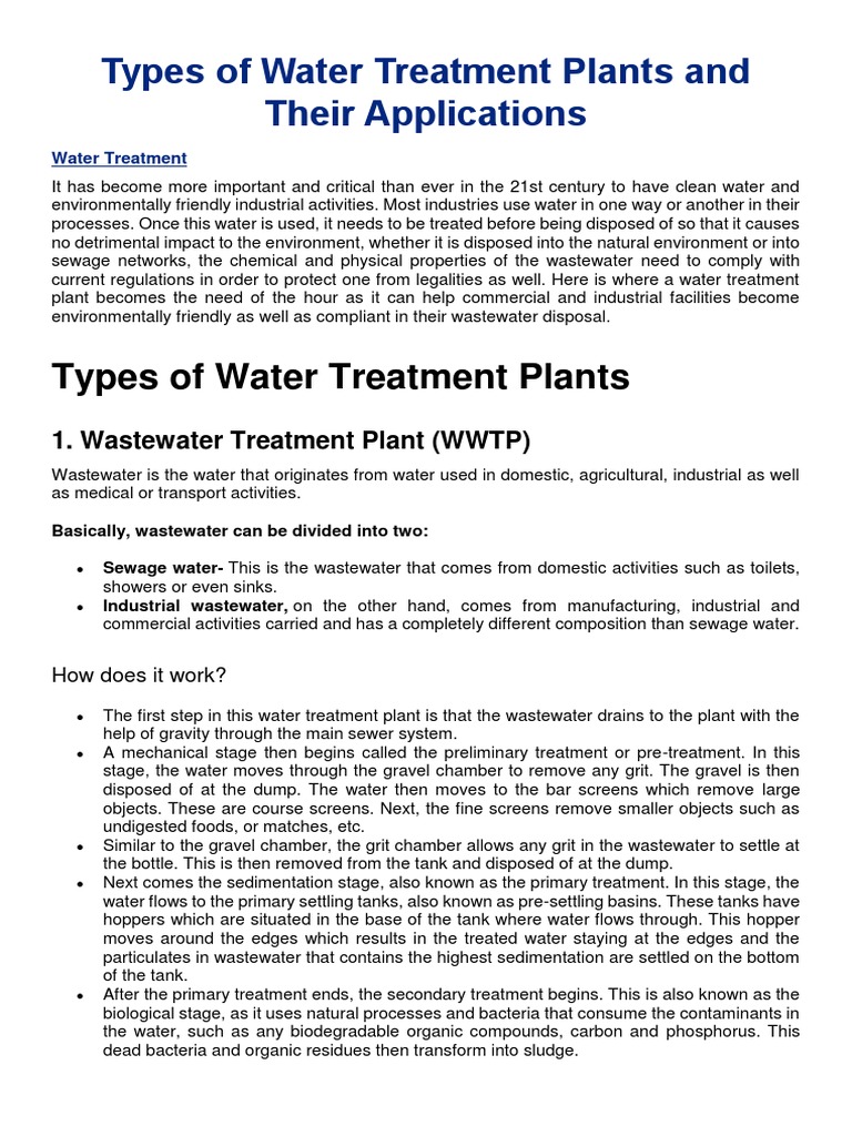 TWO TYPES OF WATER TREATMENT PLANTS intelligence overview