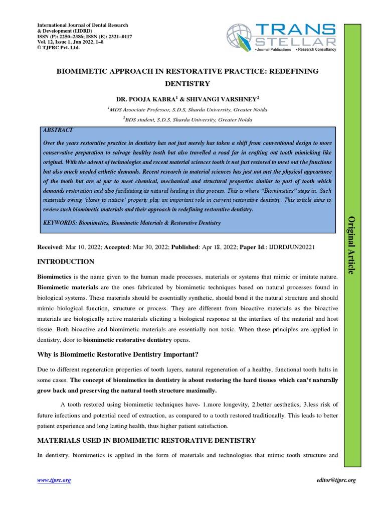 Biomimetic Approach in Restorative Practice: Redefining Dentistry | PDF ...