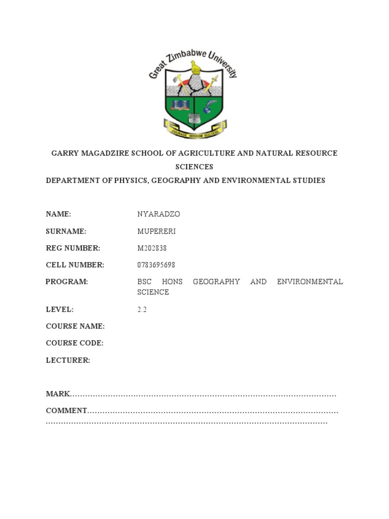 Nyaradzo Mupereri M202838 0783695698 BSC Hons Geography and