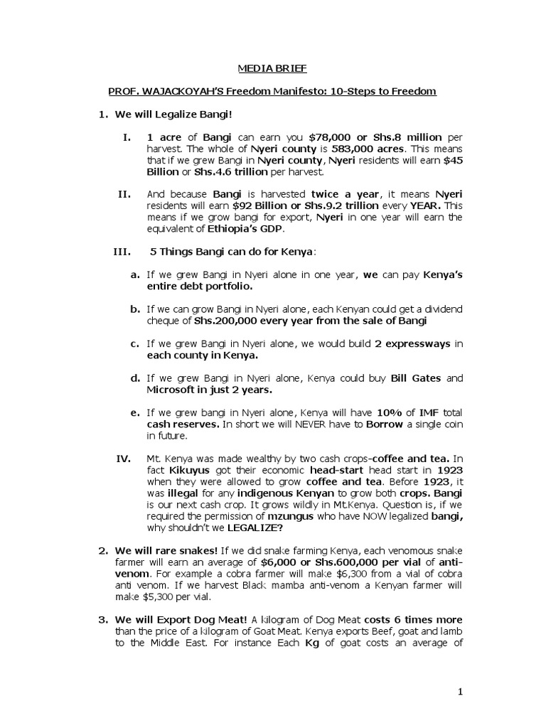 Freedom Manifesto - 10 Steps To Freedom | PDF | Kenya | Economies