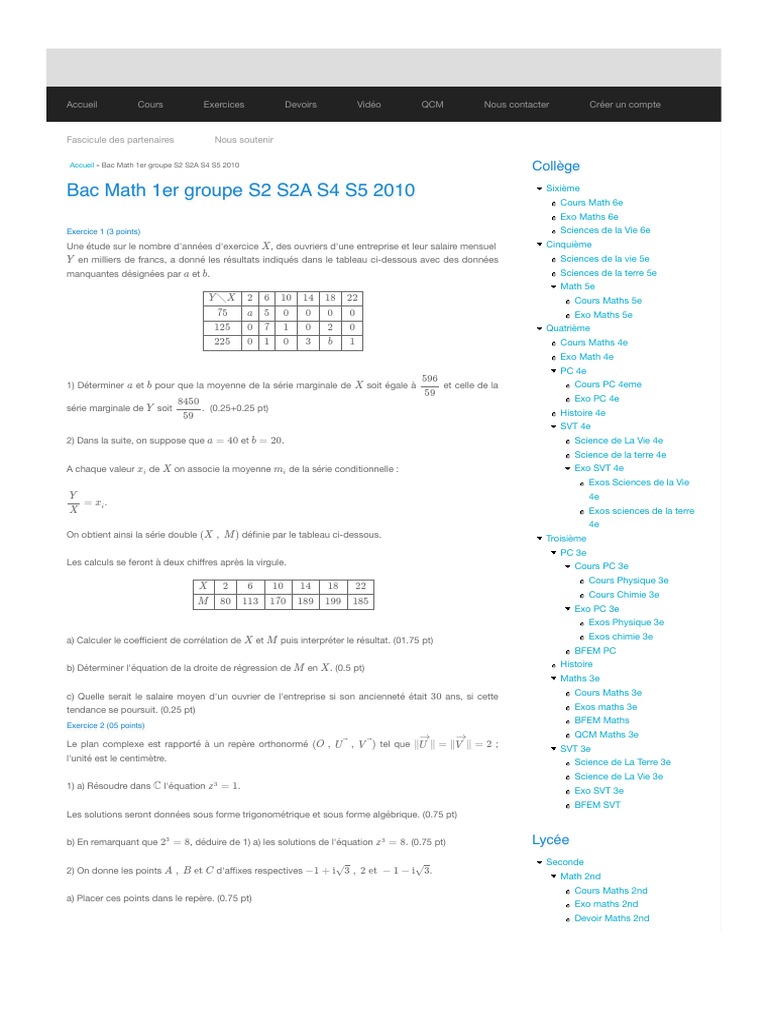 Bac 2010 | PDF | Asymptote | Fonction (Mathématiques)