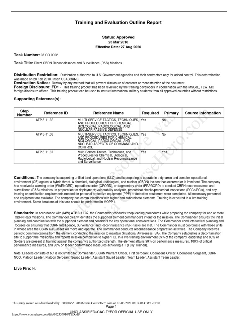 CBRN Reconnaissance Training Outline | PDF | Cbrn Defense | Reconnaissance